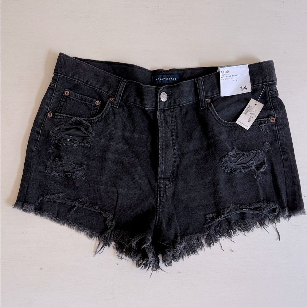 American Eagle Outfitters Dark Gray/Black Distressed Jean Shorts NWT sz 14